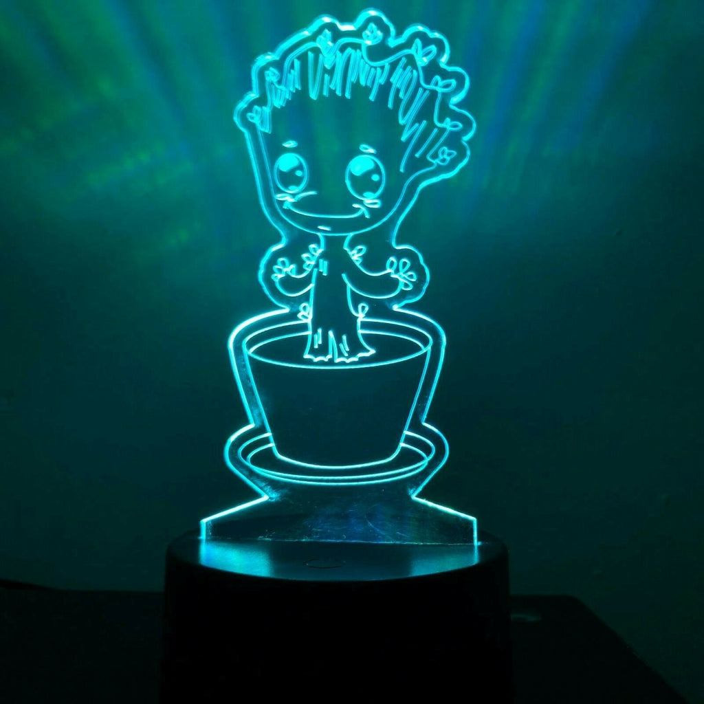 Baby Groot Pot Guardian Gift 3D Acrylic LED 7 Colour Night Light Touch Lamp - Eyes Of The World