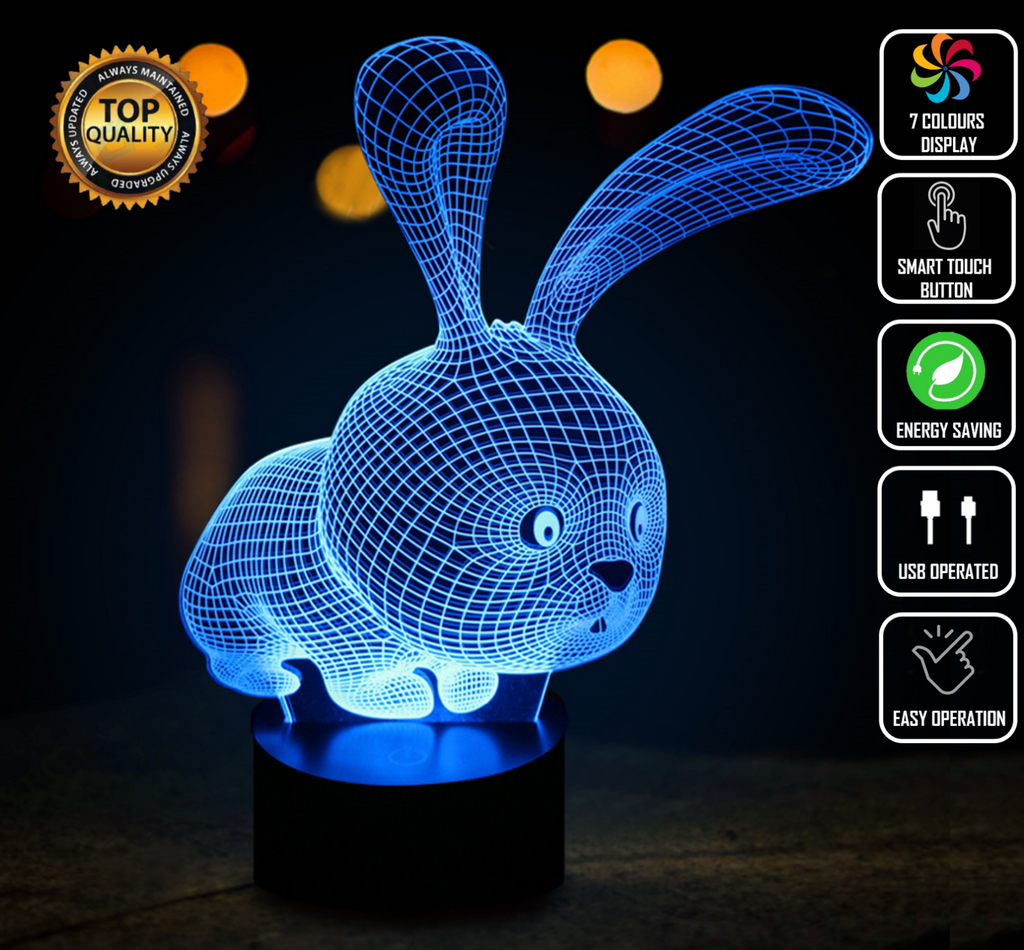 BUNNY RABBIT POM TEDDY BEAR 3D Night Light  LED 7 Colour Touch Desk Lamp XMAS - Eyes Of The World