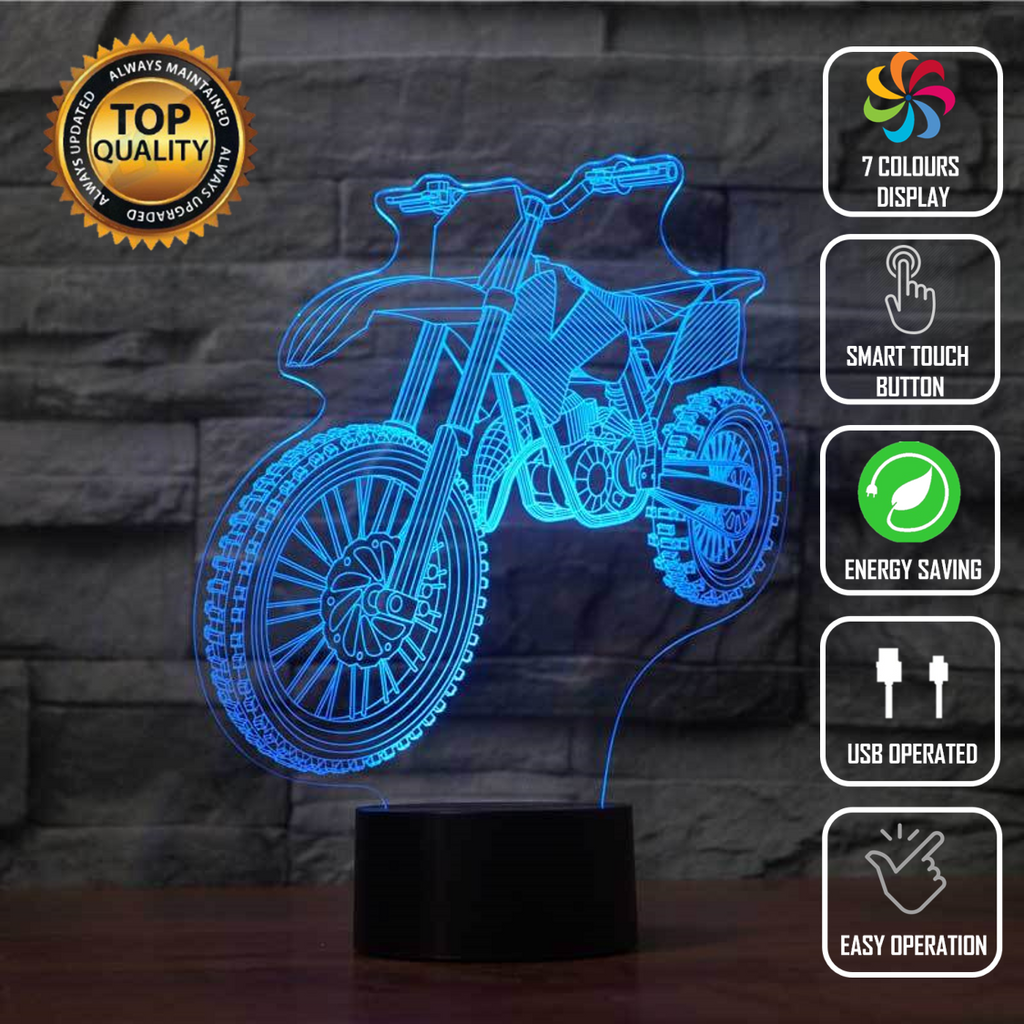 Motocross Dirt Bike Racing Fox 3D Acrylic LED 7 Colour Night Light Touch Lamp - Eyes Of The World