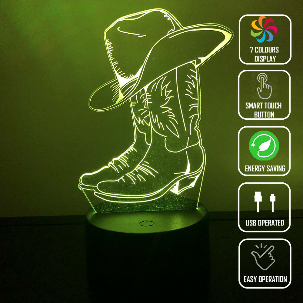 COWBOY BOOTS & HAT 3D NIGHT LIGHT - Eyes Of The World