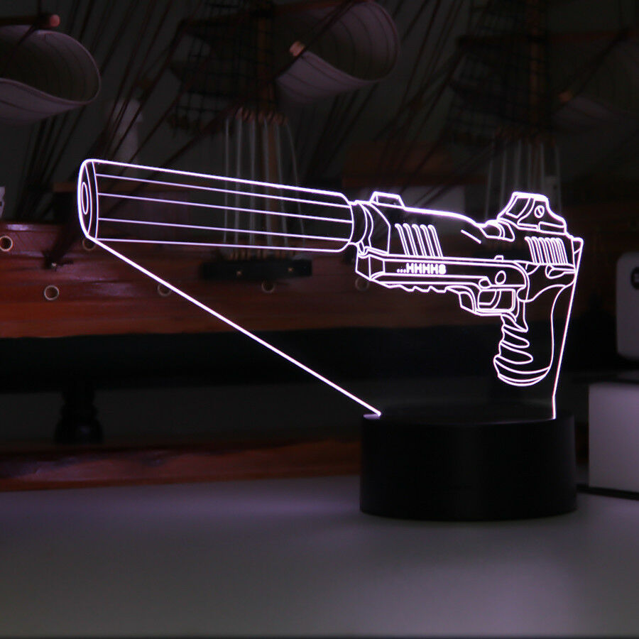 PISTOL REVOLVER .50 GUN SILENCER 3D NIGHT LIGHT - Eyes Of The World