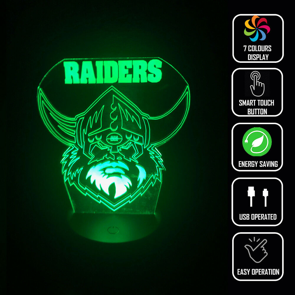 CANBERRA RAIDERS FOOTBALL 3D Acrylic LED 7 Colour Night Light Touch Table Lamp - Eyes Of The World