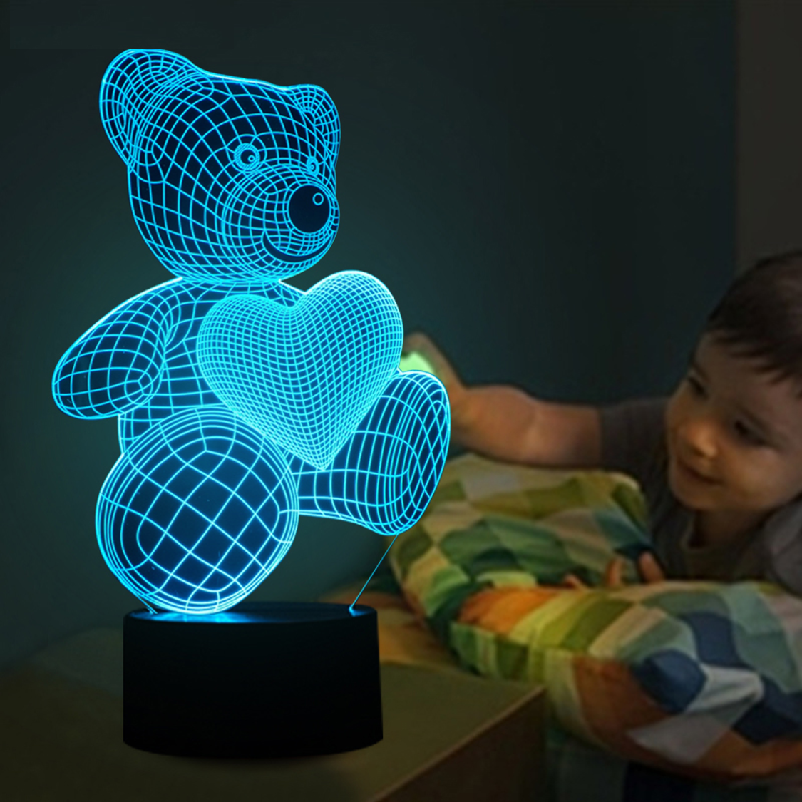 TEDDY BEAR LOVE HEART KIDS 3D NIGHT LIGHT Eyes Of The World