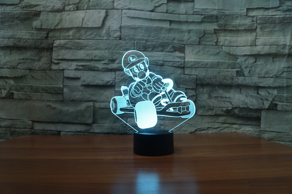 Mario Kart Luigi Nintendo  Party 3D Acrylic LED 7 Colour Night Light Touch Lamp - Eyes Of The World
