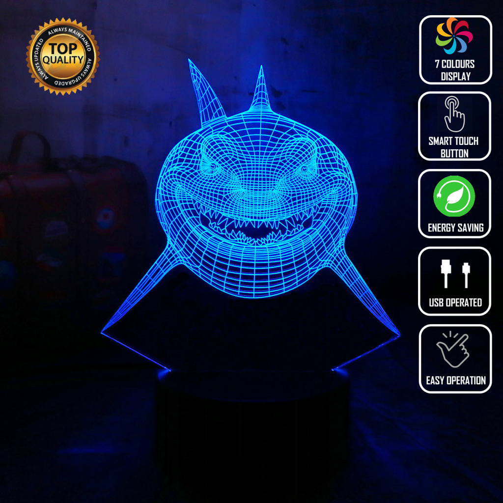 SHARK BRUCE BEACH NEMO 3D Acrylic LED 7 Colour Night Light Touch Table Lamp Gift - Eyes Of The World