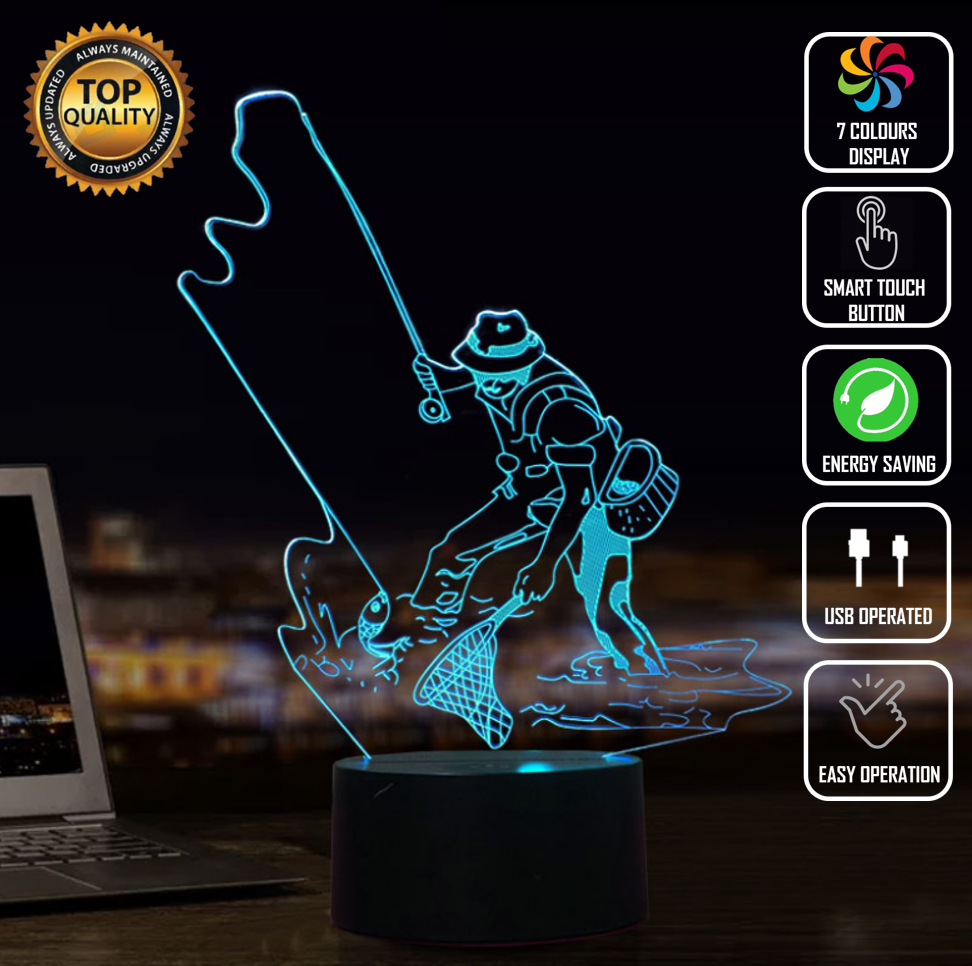 Fishing Fish Lures 3D Acrylic LED 7 Colour Night Light Touch Table Lamp Gift - Eyes Of The World